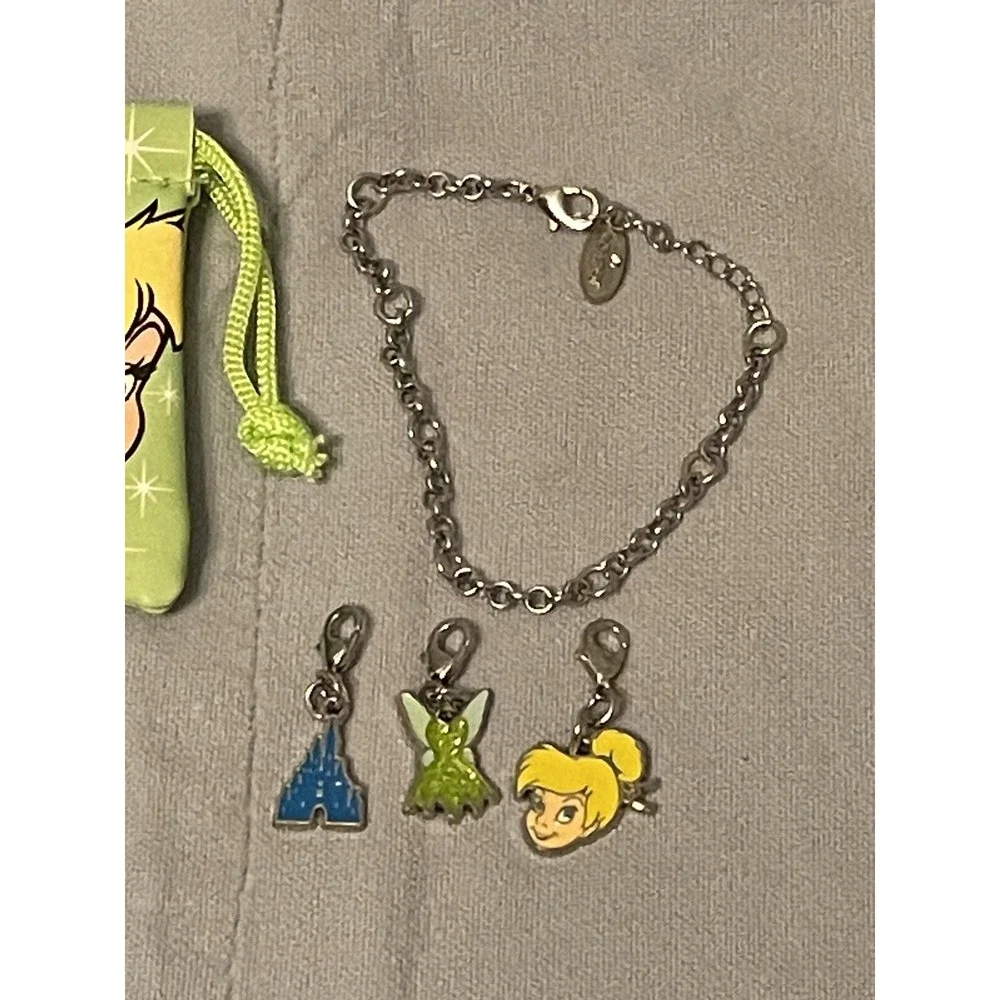 Walt Disney Parks Tinker Bell Clip On Charm Bracelet - Bracelet 3 Charms & Pouch